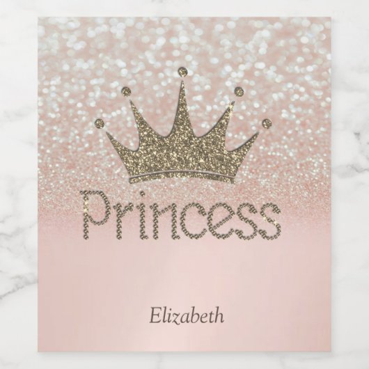 Charming Tiara, prinses, Glitter Bokeh Wijn Etiket (Enkel label)