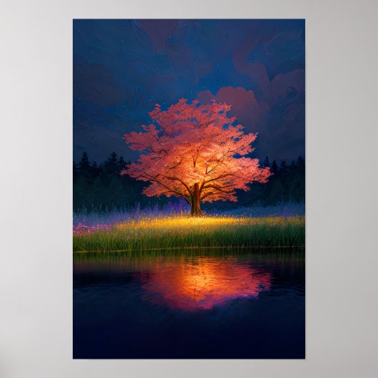 Charming Tree Verlicht in rood Poster (Voorkant)
