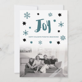 Charming Trendy Joy Blue Green Holiday Foto Feestdagenkaart