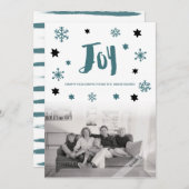 Charming Trendy Joy Blue Green Holiday Foto Feestdagenkaart (Voorkant / Achterkant)