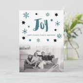 Charming Trendy Joy Blue Green Holiday Foto Feestdagenkaart (Staand voorkant)
