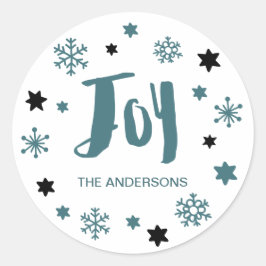 Charming Trendy Joy Blue Green Holiday Ronde Sticker
