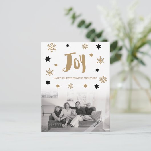 Charming Trendy Joy Holiday Foto Feestdagenkaart (Staand voorkant)