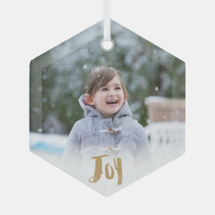Charming Trendy Joy Holiday Foto Glas Ornament