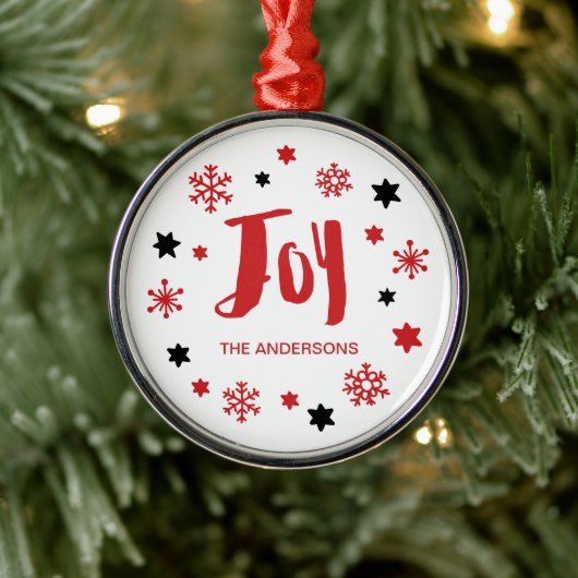 Charming Trendy Joy Red Holiday Metalen Ornament (Boom)