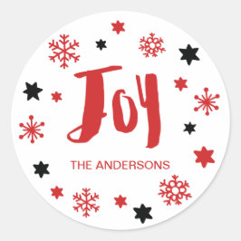 Charming Trendy Joy Red Holiday Ronde Sticker