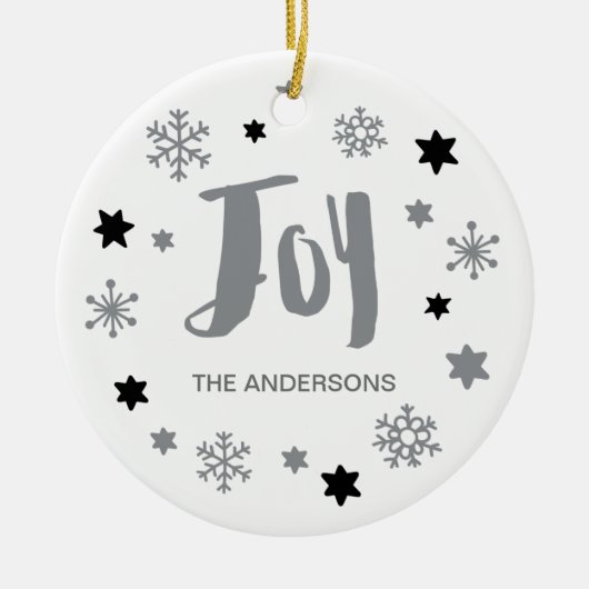 Charming Trendy Joy Silver Gray Holiday Keramisch Ornament (Voorkant)