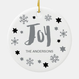 Charming Trendy Joy Silver Gray Holiday Keramisch Ornament
