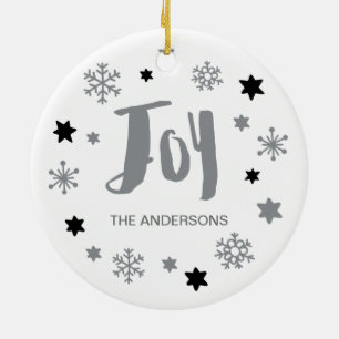 Charming Trendy Joy Silver Gray Holiday Keramisch Ornament