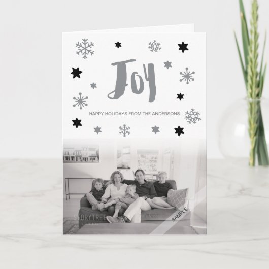 Charming Trendy Joy Silver Holiday Foto Feestdagen Kaart (Voorkant)