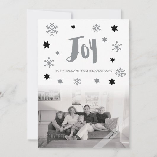 Charming Trendy Joy Silver Holiday Foto Feestdagenkaart (Voorkant)