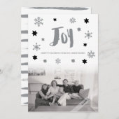 Charming Trendy Joy Silver Holiday Foto Feestdagenkaart (Voorkant / Achterkant)