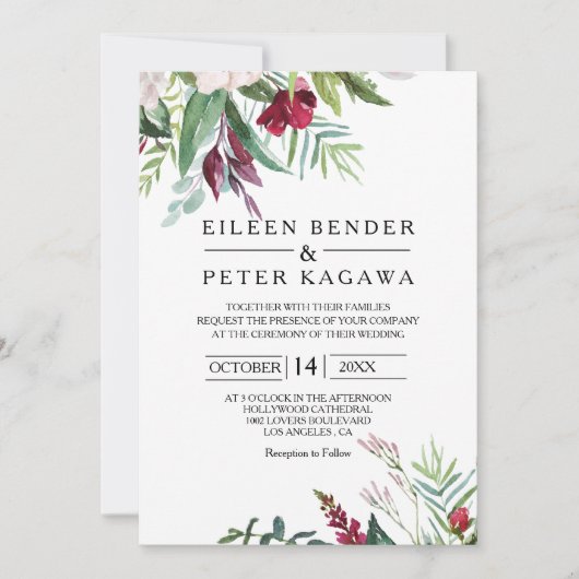Charming Tropical Floral and Greenery Wedding Kaart (Voorkant)