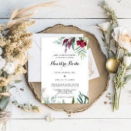 Charming Tropical Floral Greenery Spain Wedding Kaart