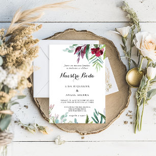 Charming Tropical Floral Greenery Spain Wedding Kaart