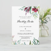 Charming Tropical Floral Greenery Spain Wedding Kaart (Staand voorkant)