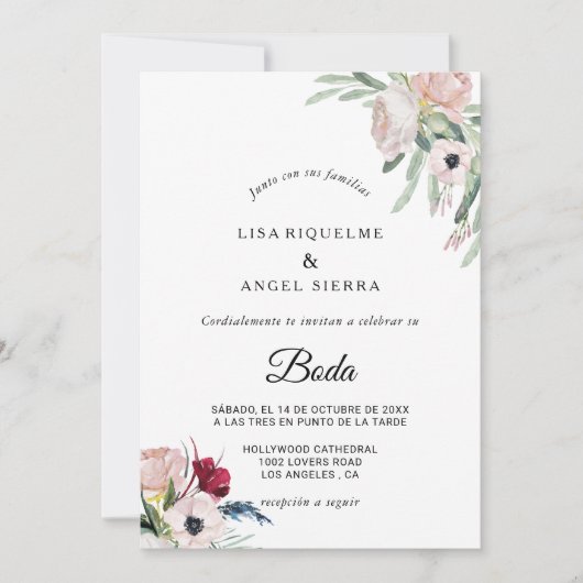 Charming Tropical Floral Greenery Spain Wedding Kaart (Voorkant)