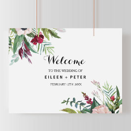 Charming Tropical Floral Greenery Welcome Wedding Poster