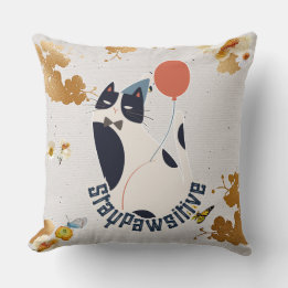 Charming Tuxedo Cat Stay Pawsitive Elegant Throw P Kussen