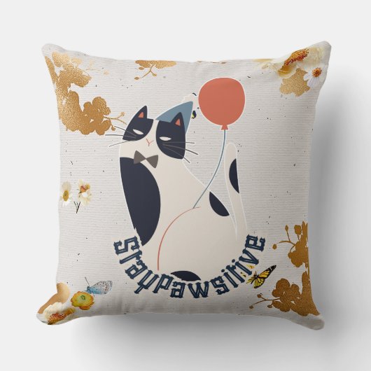 Charming Tuxedo Cat Stay Pawsitive Elegant Throw P Kussen (Voorkant)