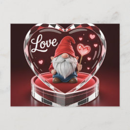 Charming Valentine Gnome in Crystal Heart Display  Briefkaart