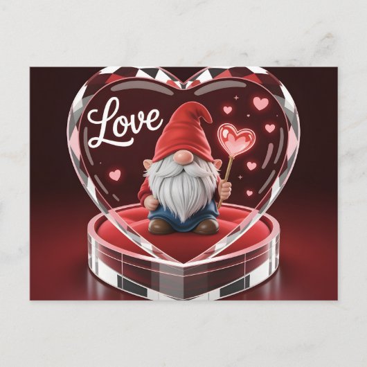 Charming Valentine Gnome in Crystal Heart Display  Briefkaart (Voorkant)