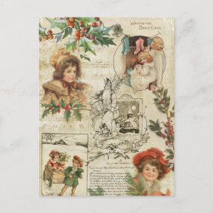 Charming Vintage Kerstmis Ephemera Collage Feestdagenkaart