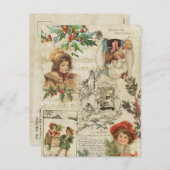 Charming Vintage Kerstmis Ephemera Collage Feestdagenkaart (Voorkant / Achterkant)