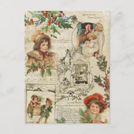 Charming Vintage Kerstmis Ephemera Collage Feestdagenkaart