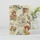 Charming Vintage Kerstmis Ephemera Collage Feestdagenkaart (Staand voorkant)