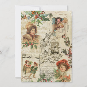 Charming Vintage Kerstmis Ephemera Collage Feestdagenkaart