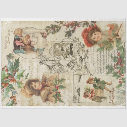 Charming Vintage Kerstmis Ephemera Collage Tissuepapier (Voorkant)