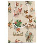 Charming Vintage Kerstvogels en Holly Medium Cadeauzakje (Voorkant)