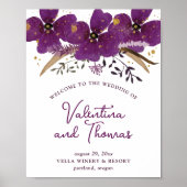Charming Violet Waterverf Flowers Wedding Poster (Voorkant)