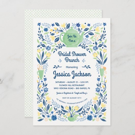 Charming Vrijgezellenfeest Brunch/Tea Kaart (Voorkant / Achterkant)