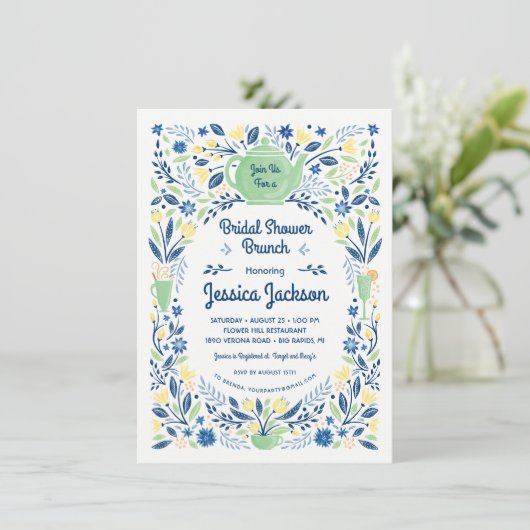 Charming Vrijgezellenfeest Brunch/Tea Kaart (Staand voorkant)