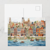 Charming Watercolor Cityscape of Belgian Briefkaart (Voorkant / Achterkant)