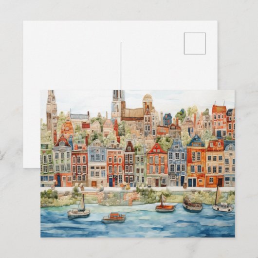 Charming Watercolor Cityscape of Belgian Briefkaart (Voorkant / Achterkant)