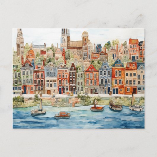 Charming Watercolor Cityscape of Belgian Briefkaart (Voorkant)