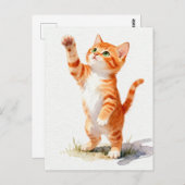 Charming Watercolor Orange Tabby Kitten Reaching Briefkaart (Voorkant / Achterkant)
