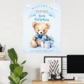 Charming Watercolor Teddy Bear Beary First Birthda Poster (Thuiskantoor)