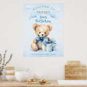Charming Watercolor Teddy Bear Beary First Birthda Poster (Keuken)