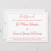 Charming Wedding Coral and White Postponed Kaart (Voorkant)