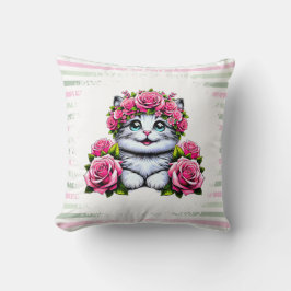 Charming White Cat with Floral Crown  Kussen