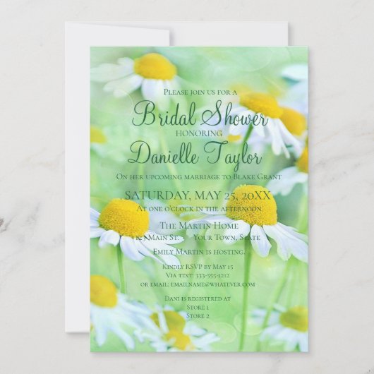 Charming White Daisies, Green Fonts Vrijgezellenfe Kaart (Voorkant)