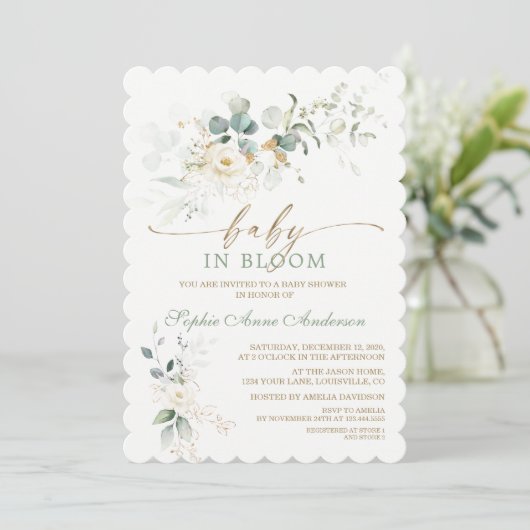 Charming White Floral Airy Leaves Baby in Bloom Kaart (Staand voorkant)