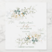 Charming White Floral Airy Leaves Baby in Bloom    Wijn Etiket (Enkel label)