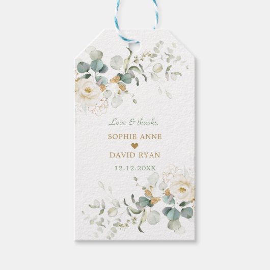 Charming White Floral Airy Leaves Wedding Cadeaulabel (Voorkant)