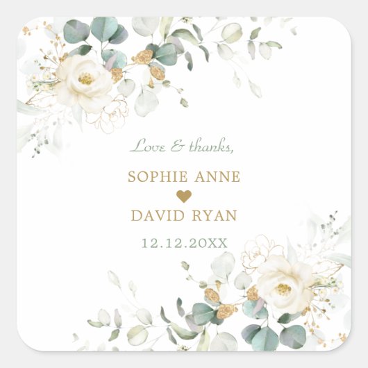 Charming White Floral Airy Leaves Wedding Vierkante Sticker (Voorkant)