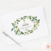 Charming White Floral Wreath Heilige Communie Ovale Sticker (Envelop)